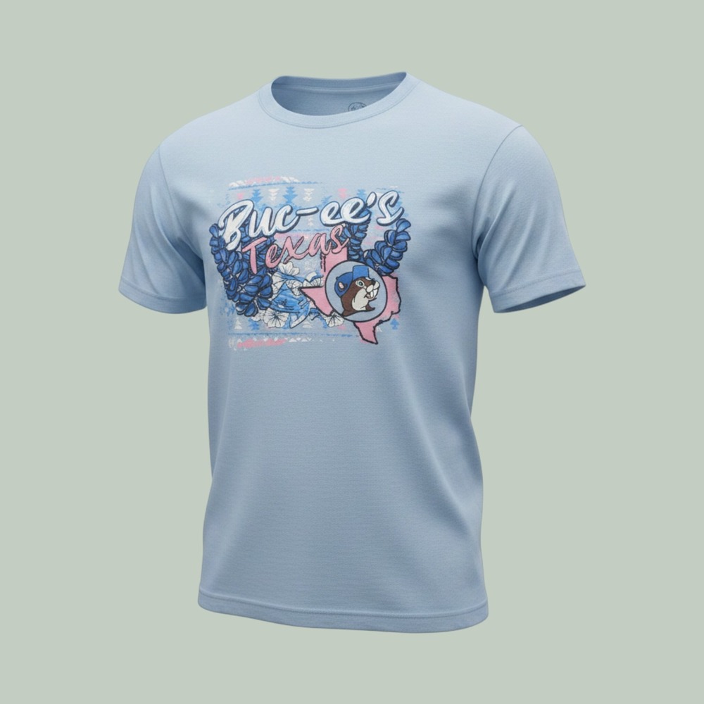 Buc-ee's Graphic T-Shirt Small Light Blue Texas Bluebonnets Souvenir Tee